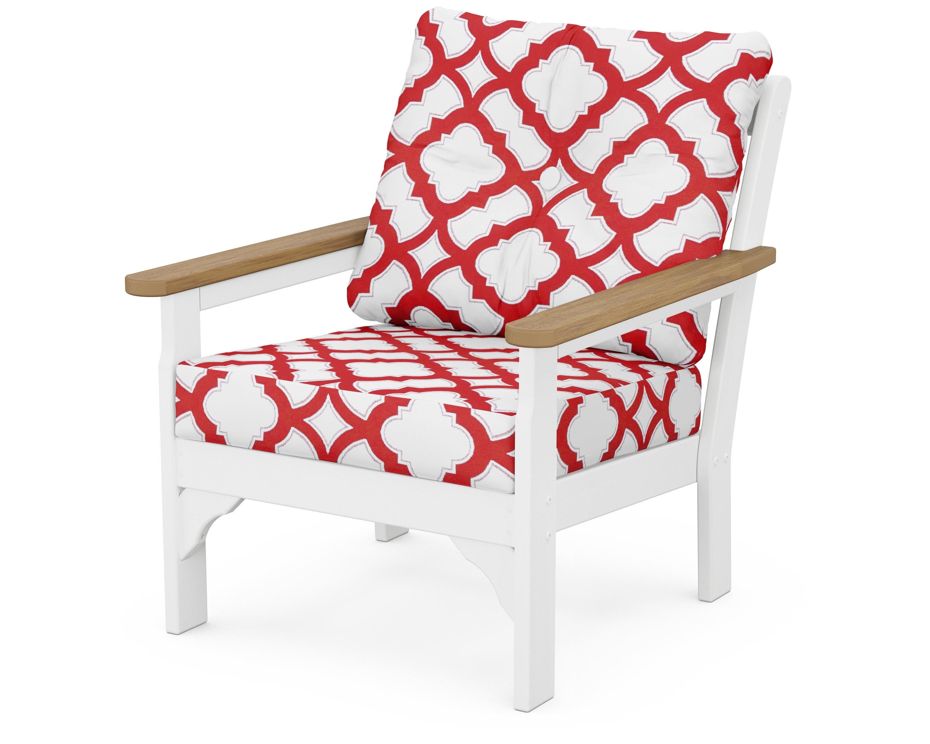 POLYWOOD® Vineyard Deep Seating Chair in White / Natural / Trellis Crimson