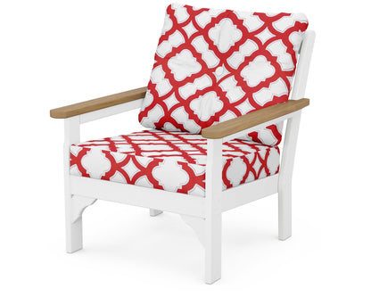 POLYWOOD® Vineyard Deep Seating Chair in White / Natural / Trellis Crimson