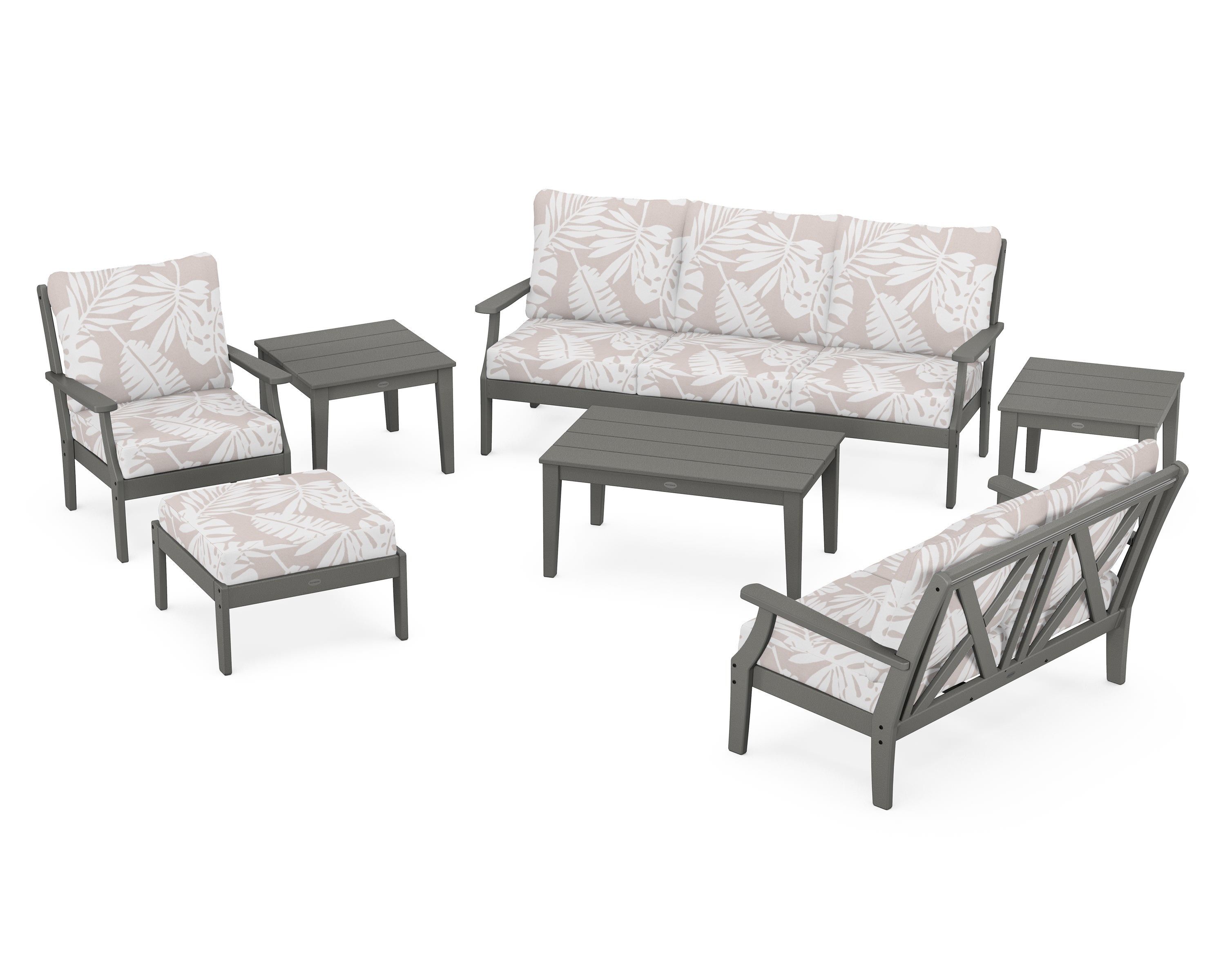 POLYWOOD® Braxton 7-Piece Deep Seating Set in Slate Grey / Leaf Dune Burlap