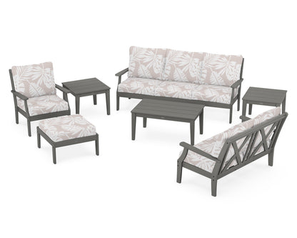 POLYWOOD® Braxton 7-Piece Deep Seating Set in Slate Grey / Leaf Dune Burlap