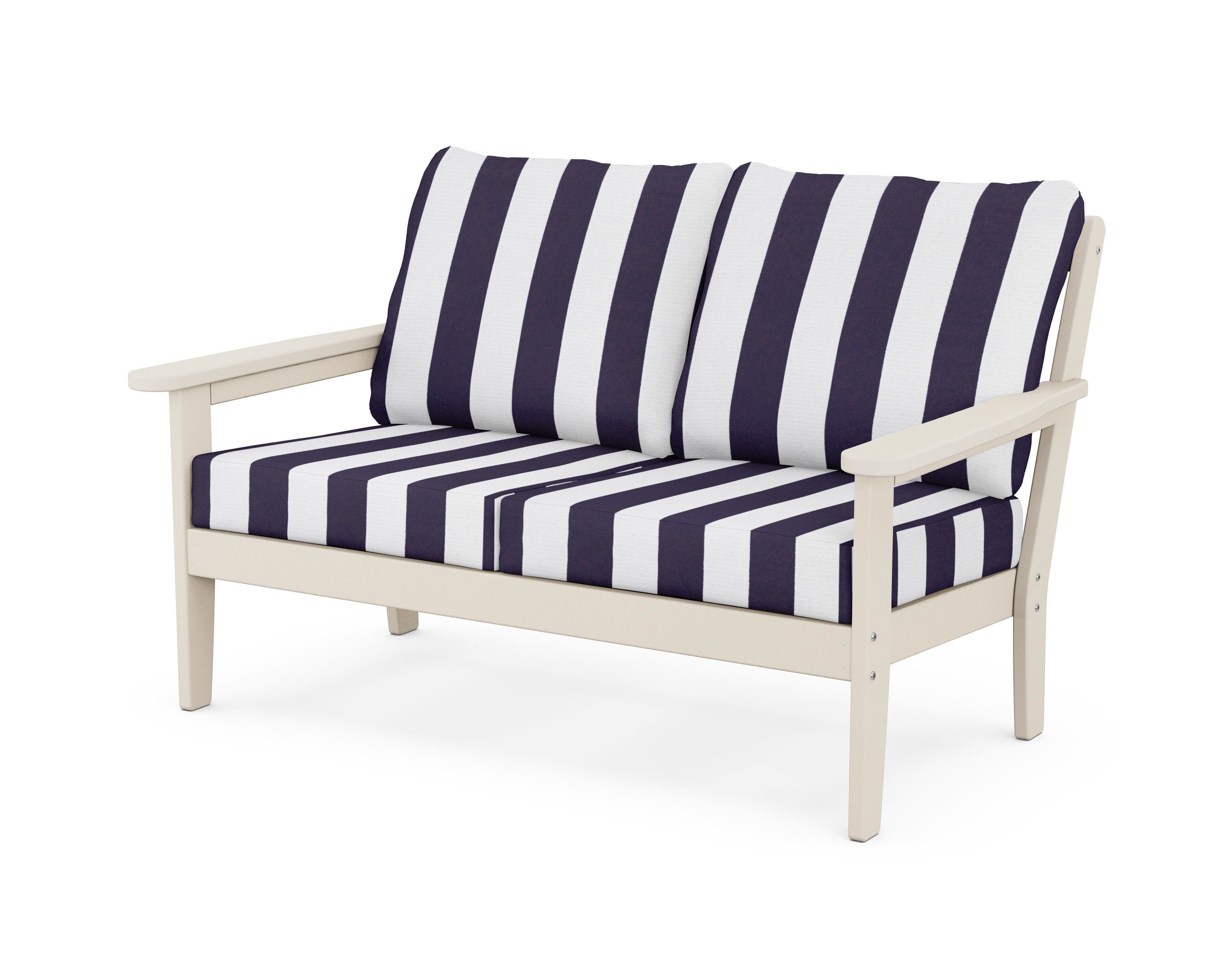 Country Living Cottage Deep Seating Loveseat in Sand / Cabana Stripe Navy