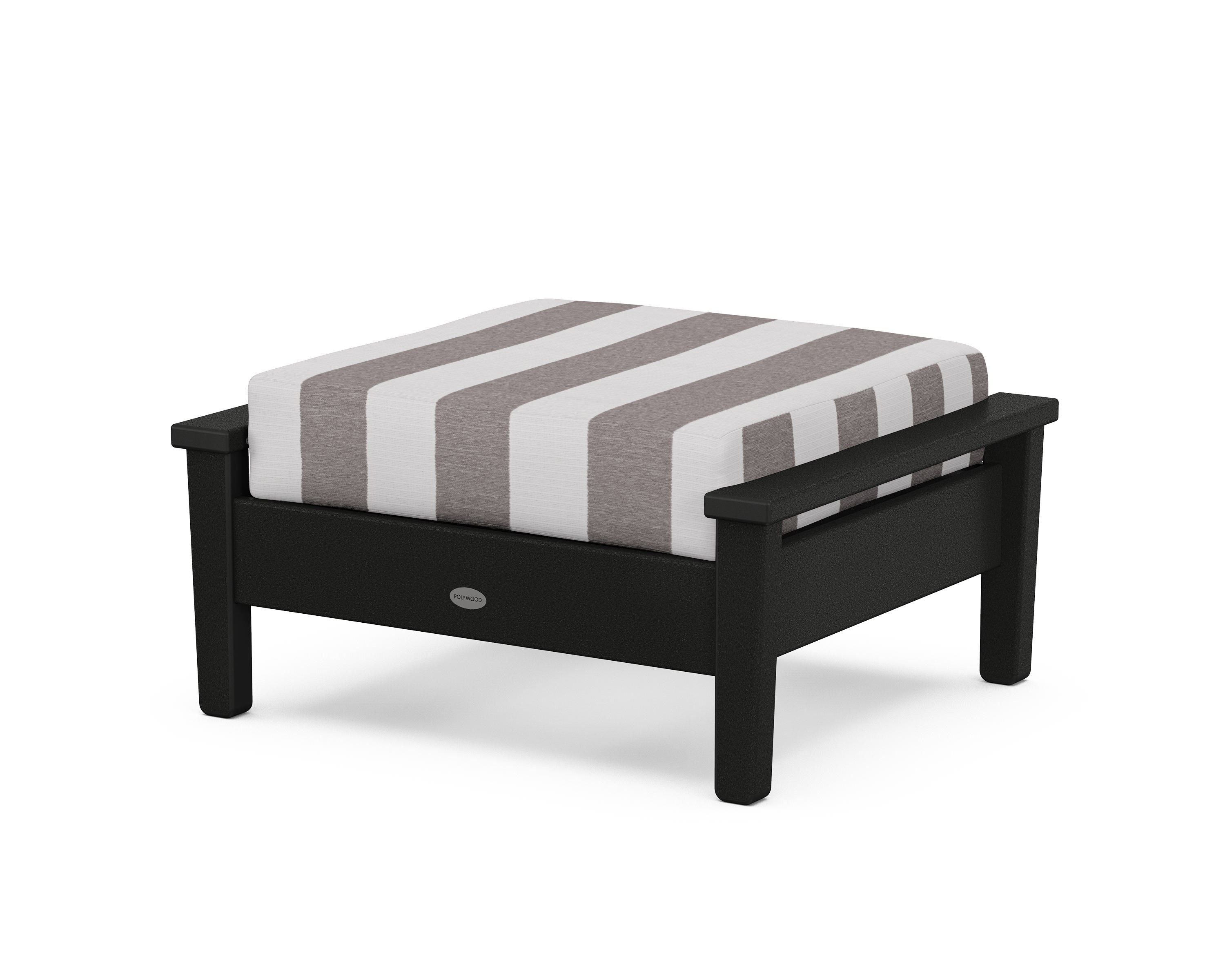 POLYWOOD® Prescott Deep Seating Ottoman in Black / Cabana Stripe Grey Mist