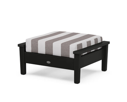 POLYWOOD® Prescott Deep Seating Ottoman in Black / Cabana Stripe Grey Mist