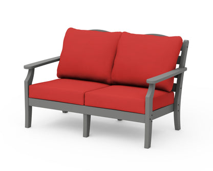 Draper James™ by  POLYWOOD® Savannah Deep Seating Loveseat in Slate Grey / Crimson Linen