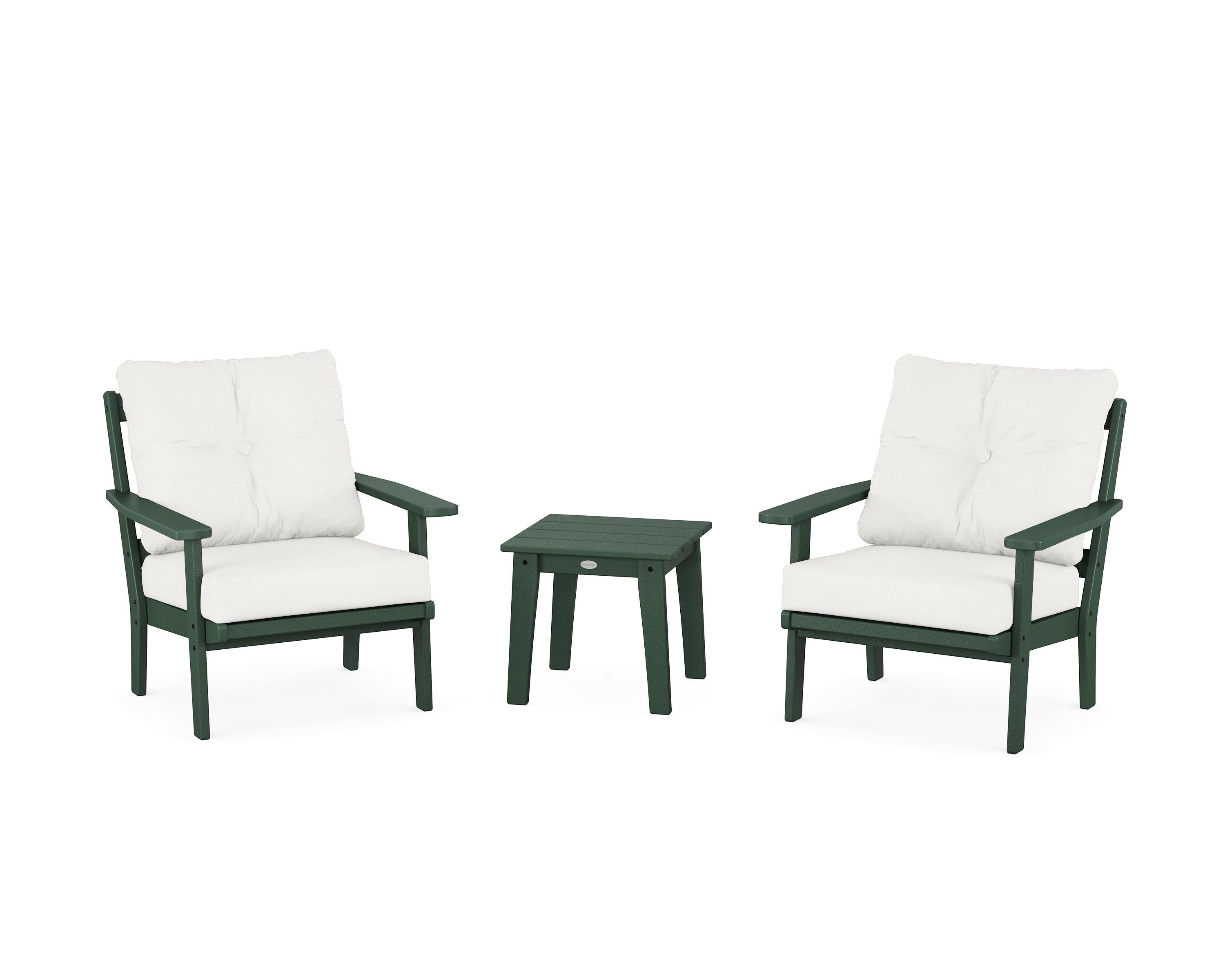 POLYWOOD® Oxford 3-Piece Deep Seating Set in Green / Natural Linen
