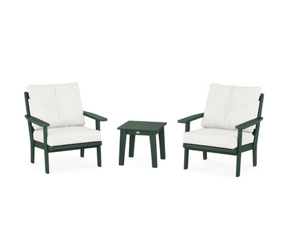 POLYWOOD® Oxford 3-Piece Deep Seating Set in Green / Natural Linen