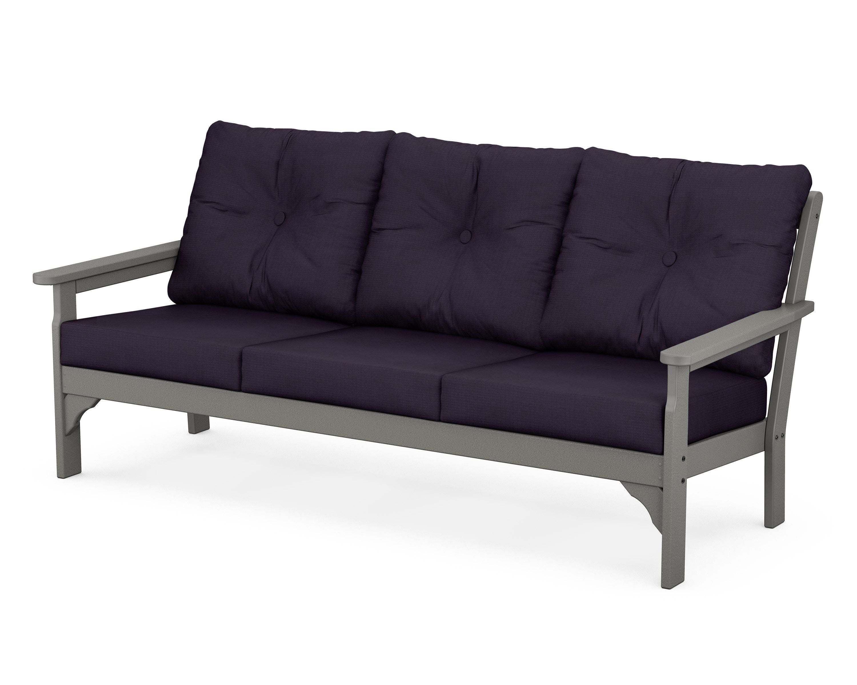 POLYWOOD® Vineyard Deep Seating Sofa in Slate Grey / Navy Linen