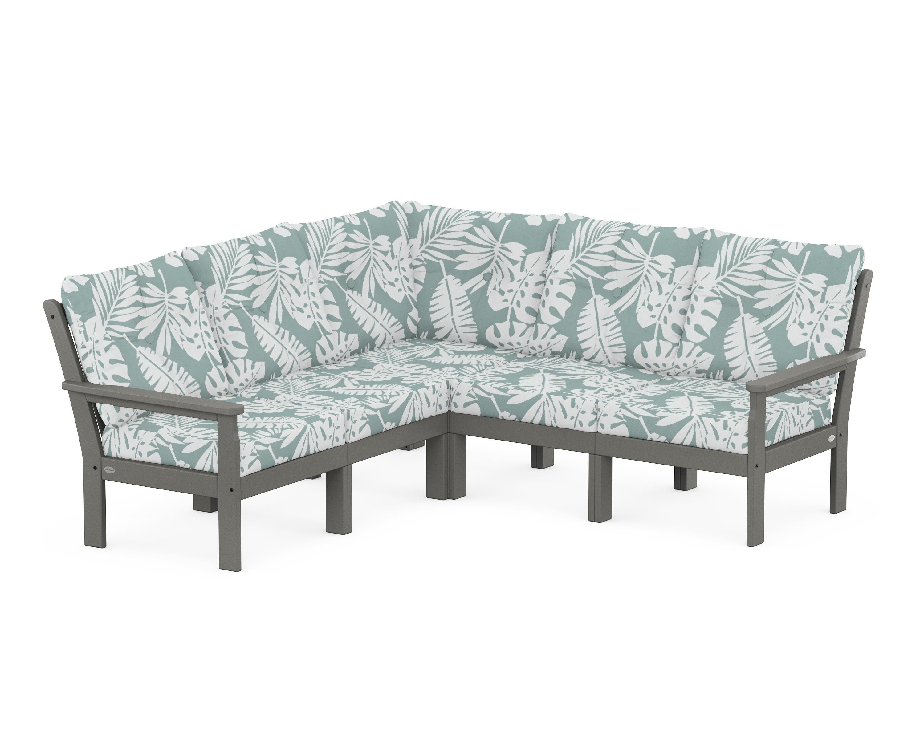 POLYWOOD® Vineyard 5-Piece Sectional in Slate Grey / Leaf Glacier Spa