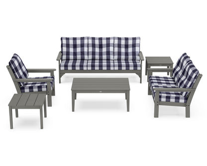 POLYWOOD® Vineyard 6-Piece Deep Seating Set in Slate Grey / Buffalo Plaid Navy