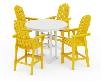 POLYWOOD® Vineyard Curveback Adirondack 5-Piece Nautical Trestle Bar Set in Lemon / White