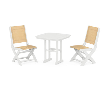 POLYWOOD® Coastal Folding Side Chair 3-Piece Dining Set in White / Dupioni Apricot Sling