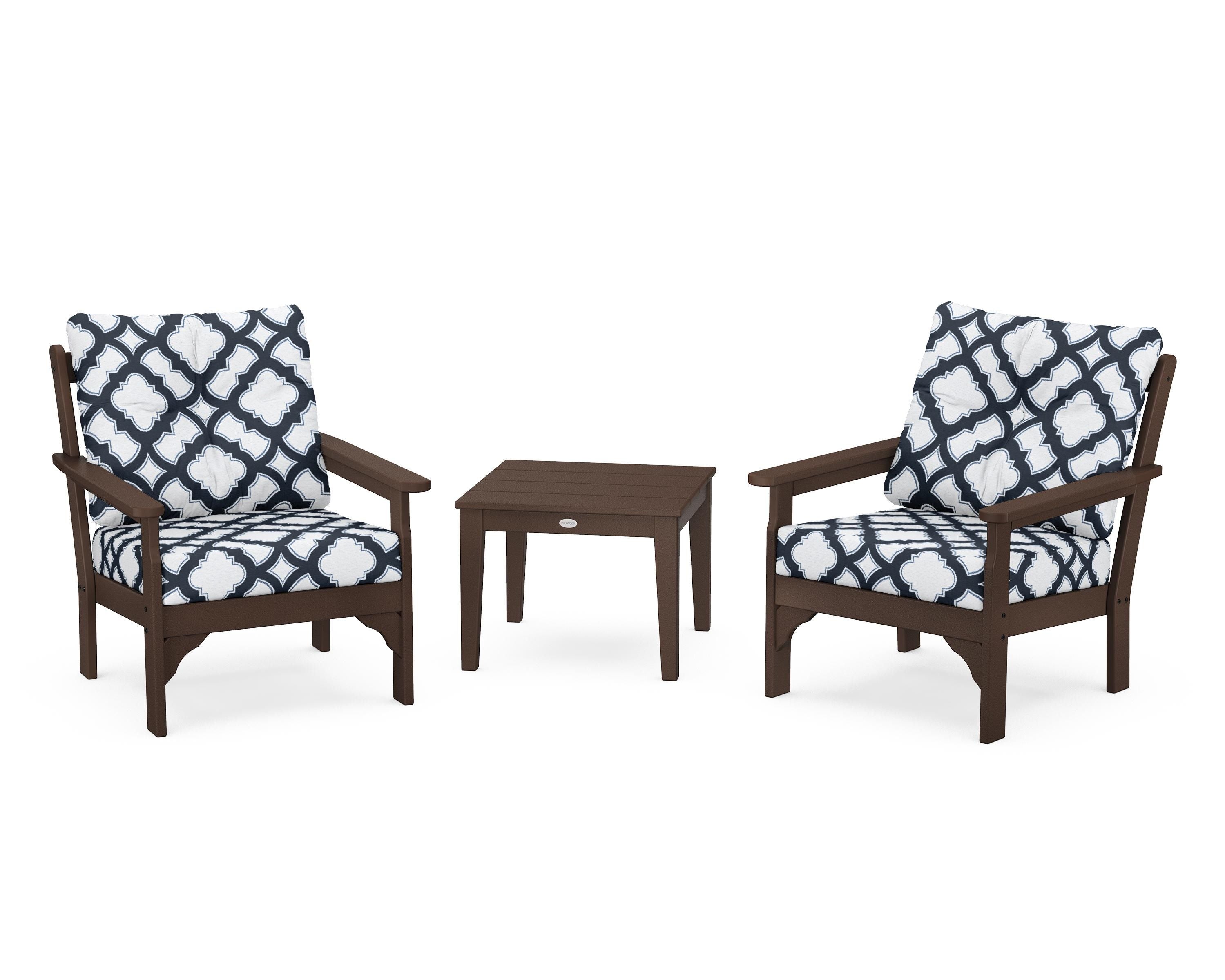 POLYWOOD® Vineyard 3-Piece Deep Seating Set in Mahogany / Trellis Marine Indigo