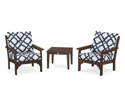 POLYWOOD® Vineyard 3-Piece Deep Seating Set in Mahogany / Trellis Marine Indigo