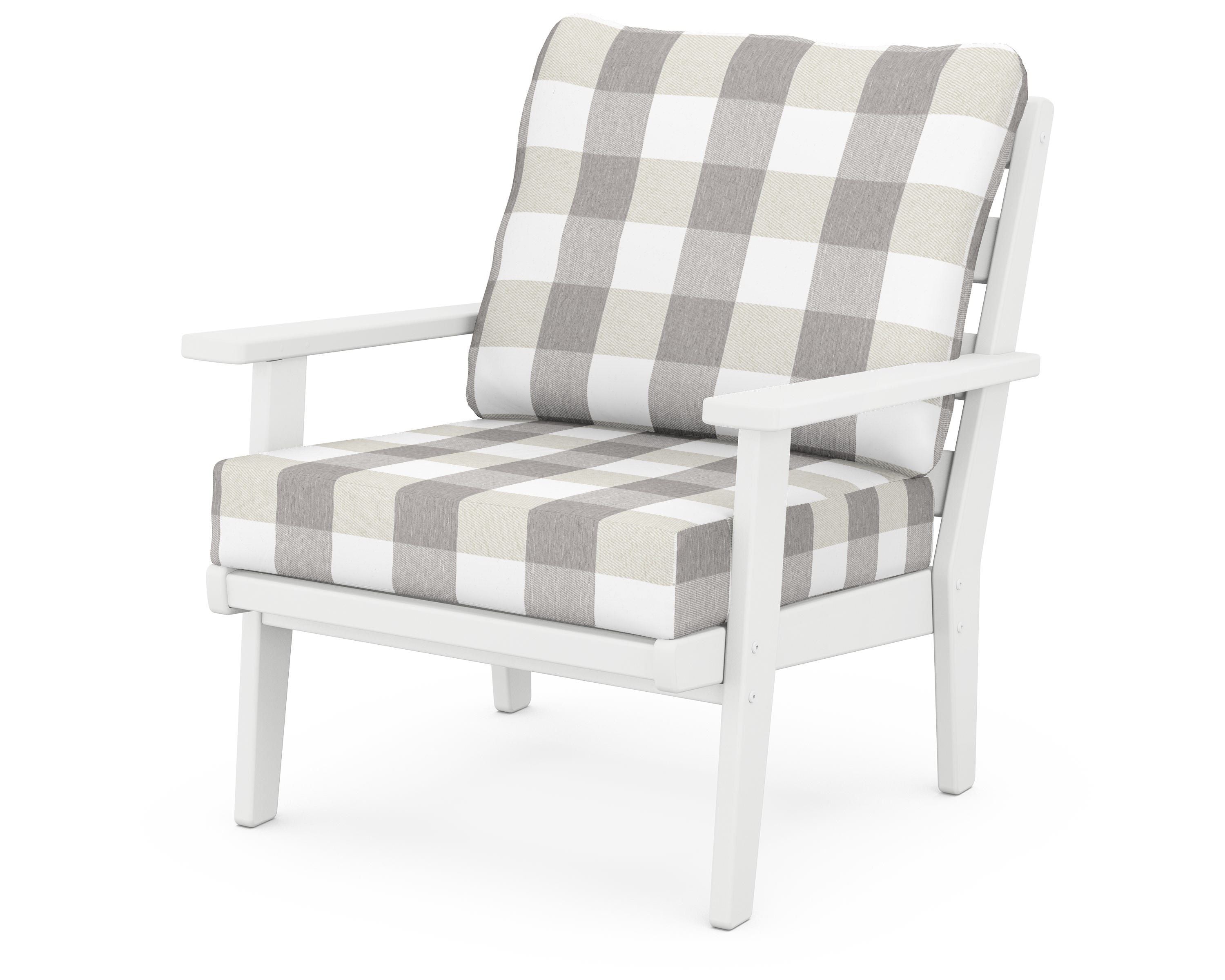 POLYWOOD® Grant Park Deep Seating Chair in White / Buffalo Plaid Grey Mist