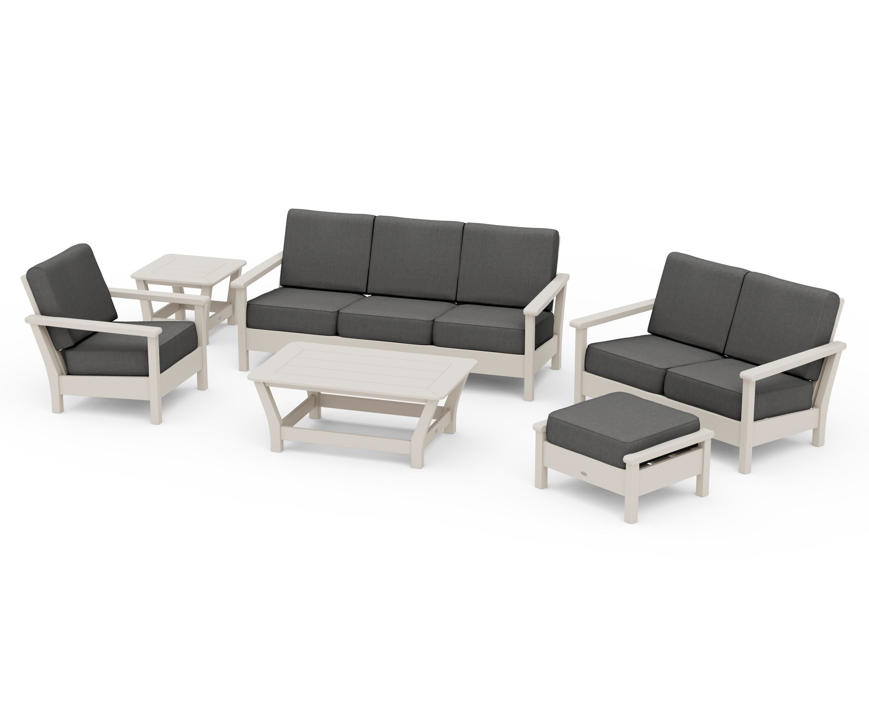 POLYWOOD® Harbour 6-Piece Outdoor Living Set in Sand / Spectrum Carbon