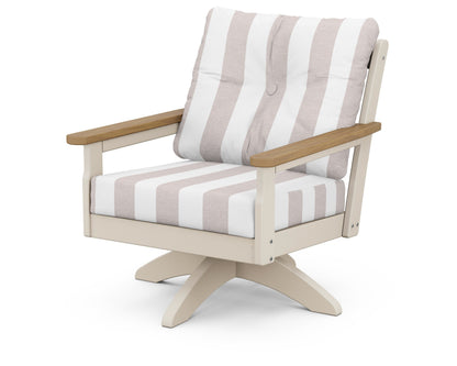 POLYWOOD® Vineyard Deep Seating Swivel Chair in Sand / Natural / Cabana Stripe Dune Burlap