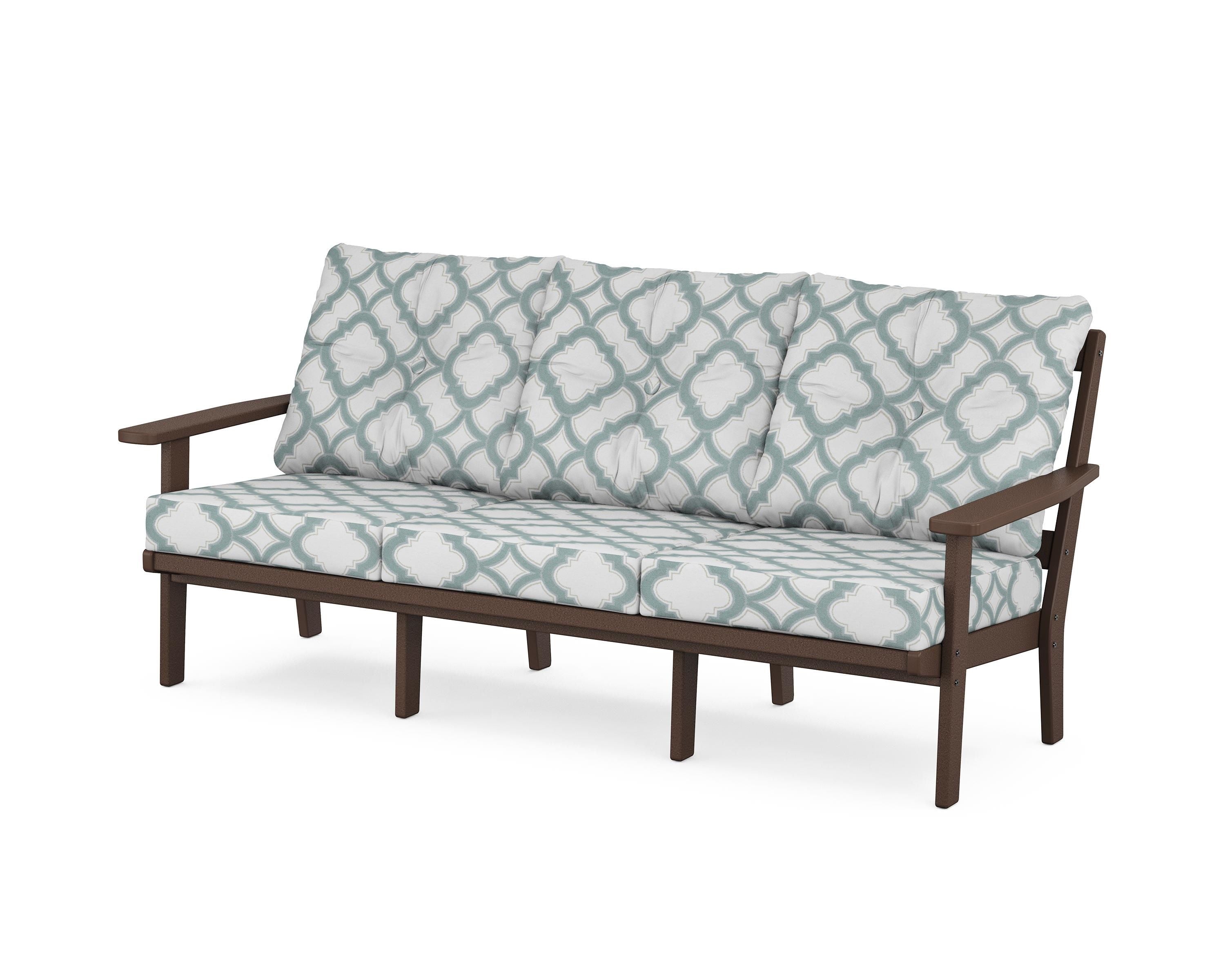 POLYWOOD® Oxford Deep Seating Sofa in Mahogany / Trellis Glacier Spa