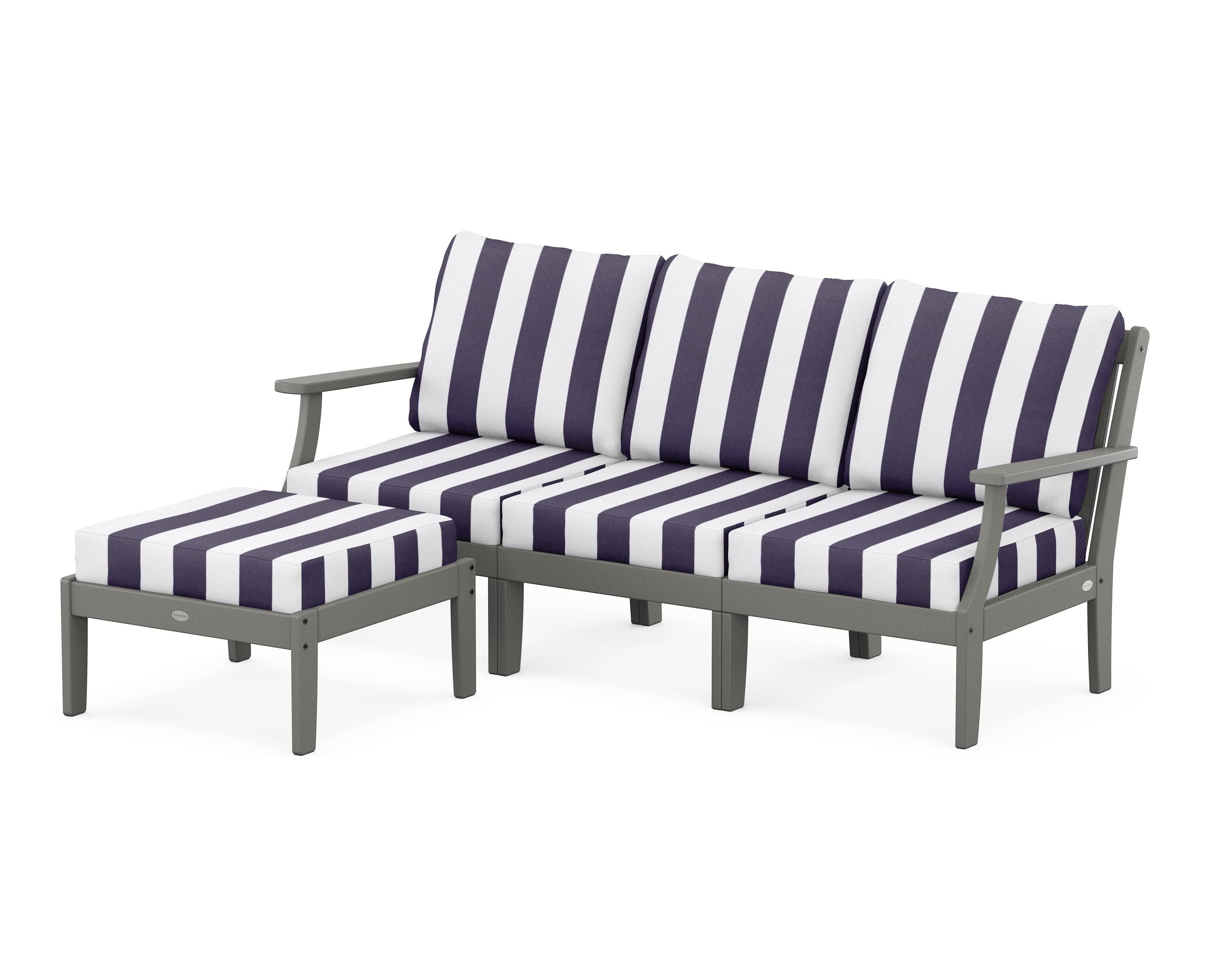 POLYWOOD® Braxton Modular 4-Piece Deep Seating Set with Ottoman in Slate Grey / Cabana Stripe Navy