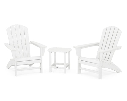 POLYWOOD® Nautical 3-Piece Adirondack Set with South Beach 18" Side Table in White