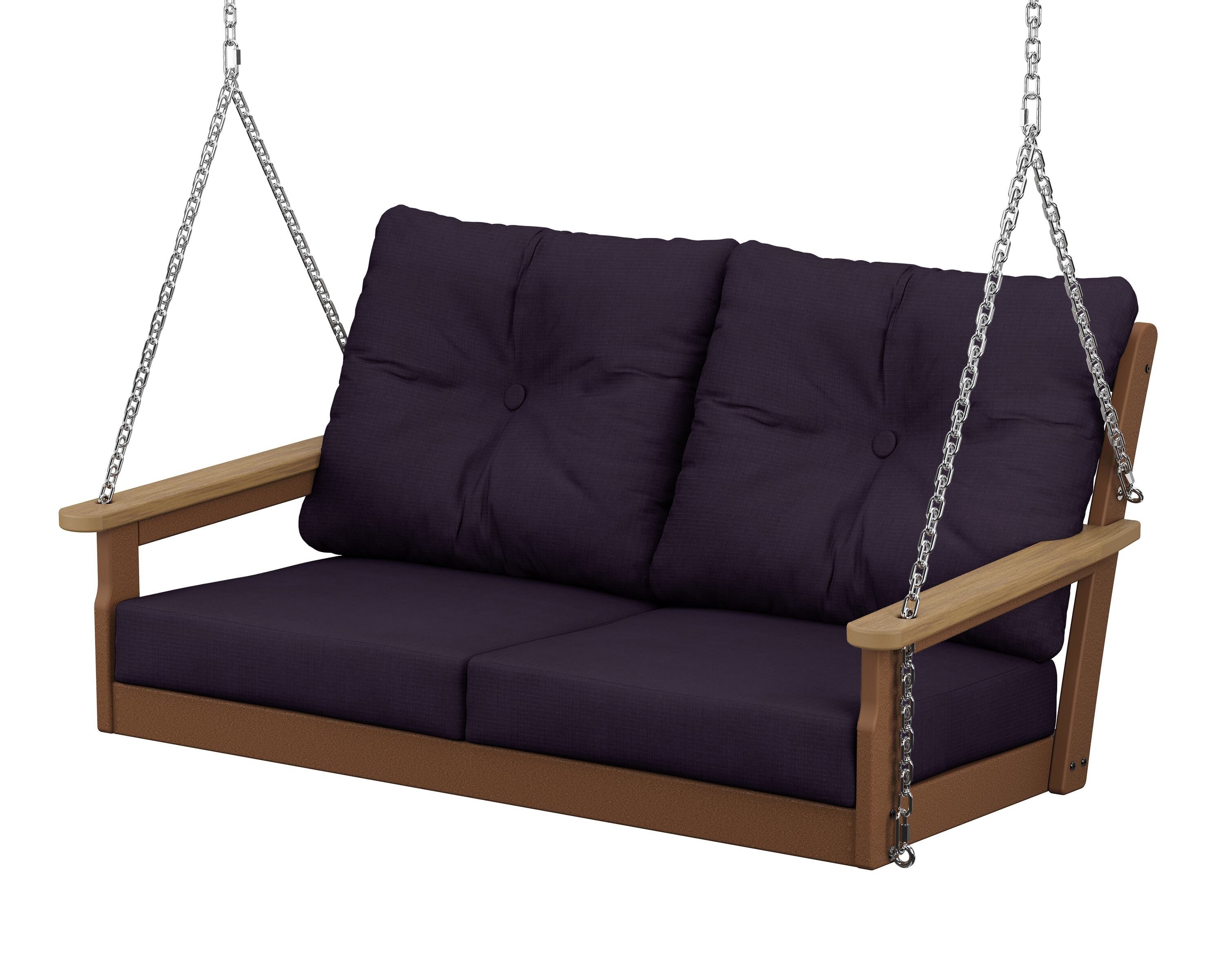 POLYWOOD® Vineyard Deep Seating Swing in Teak / Natural / Navy Linen