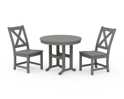 POLYWOOD® Braxton Side Chair 3-Piece Round Dining Set in Slate Grey