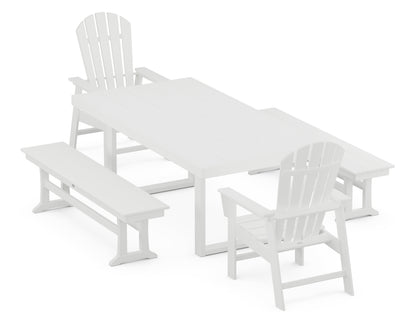 POLYWOOD® South Beach 5-Piece Dining Set with Benches in White