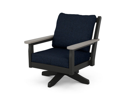 POLYWOOD® Chippendale Deep Seating Swivel Chair in Black / Driftwood / Marine Indigo