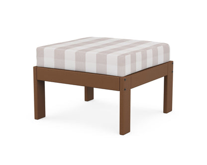 POLYWOOD® Vineyard Modular Ottoman in Teak / Buffalo Plaid Dune Burlap