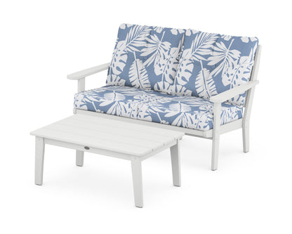 POLYWOOD® Lakeside 2-Piece Lounge Loveseat Set in White / Leaf Sky Blue
