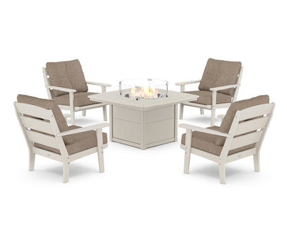 POLYWOOD® Lakeside 5-Piece Deep Seating Set with Nautical Fire Pit Table in Sand / Spiced Burlap