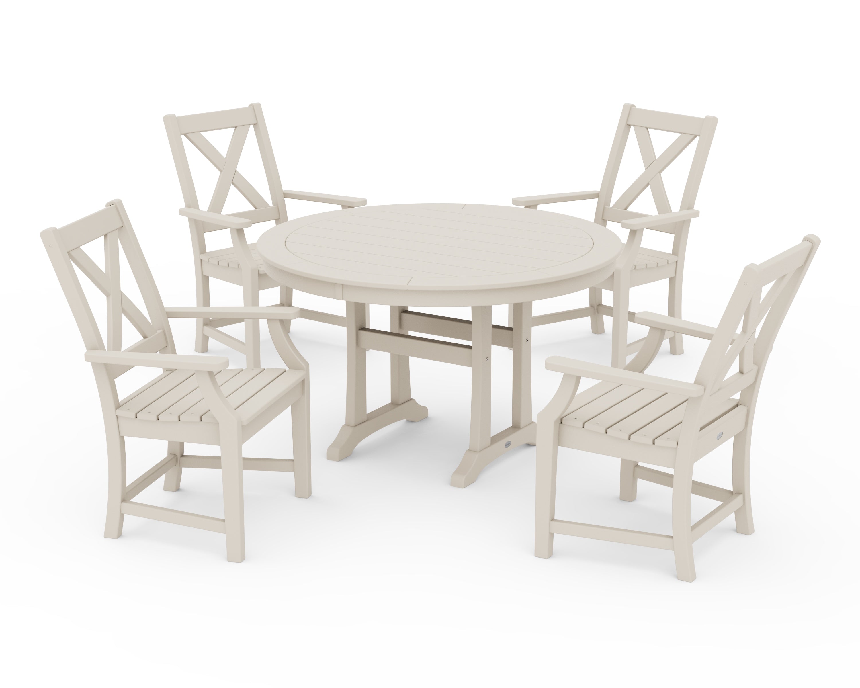 POLYWOOD® Braxton 5-Piece Nautical Trestle Arm Chair Dining Set in Sand