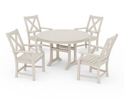 POLYWOOD® Braxton 5-Piece Nautical Trestle Arm Chair Dining Set in Sand