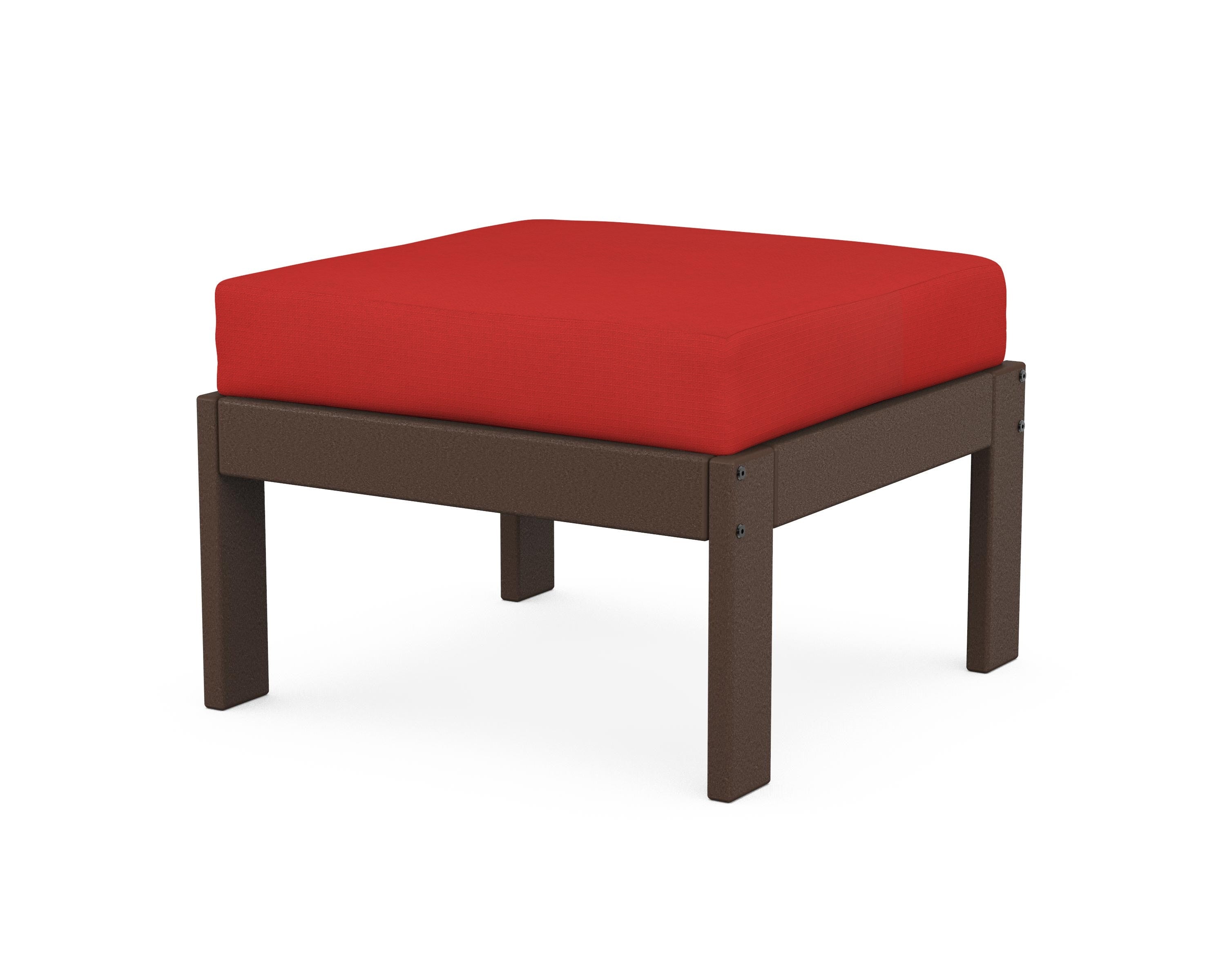 POLYWOOD® Vineyard Modular Ottoman in Mahogany / Crimson Linen