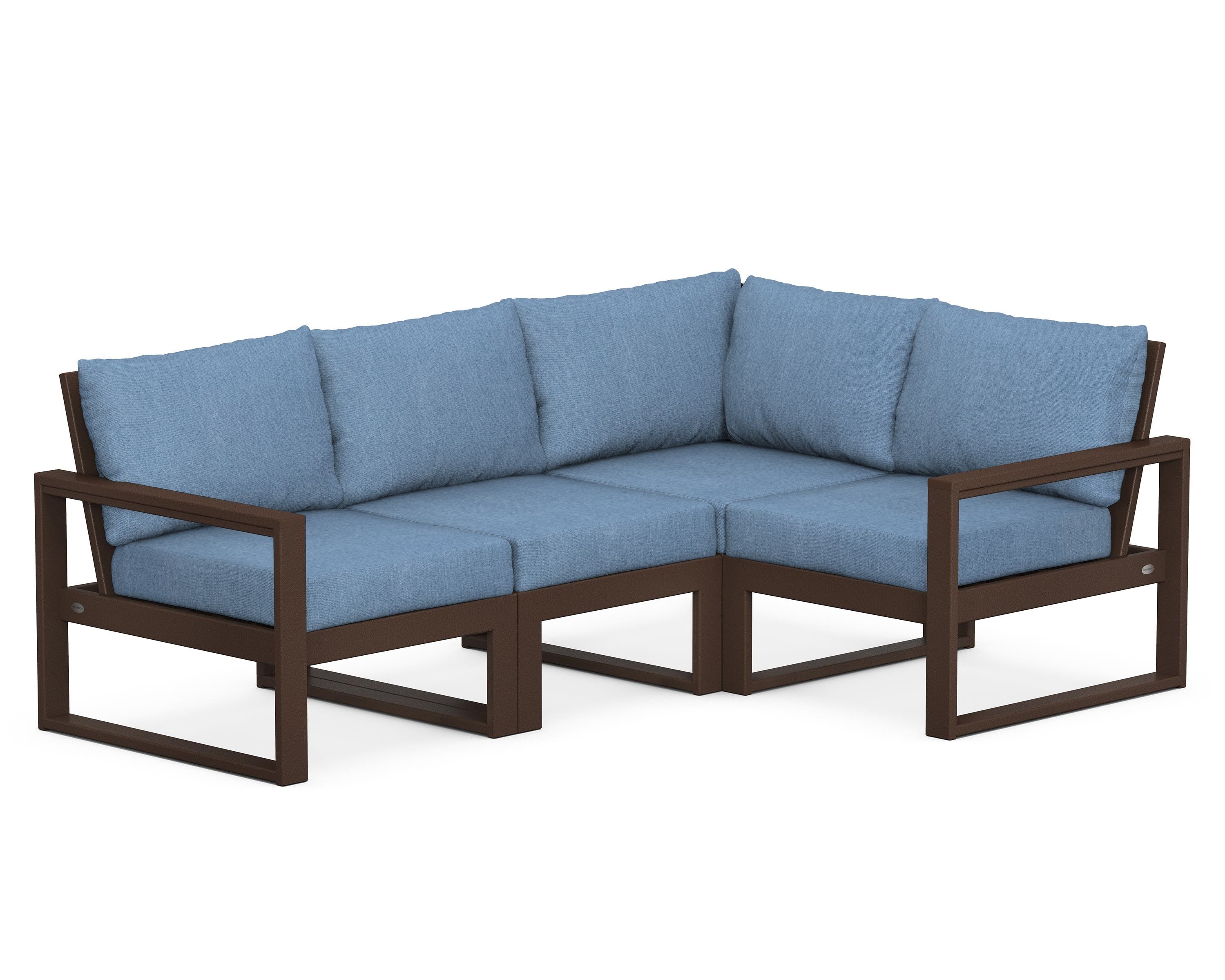 POLYWOOD® EDGE 4-Piece Modular Deep Seating Set in Mahogany / Sky Blue