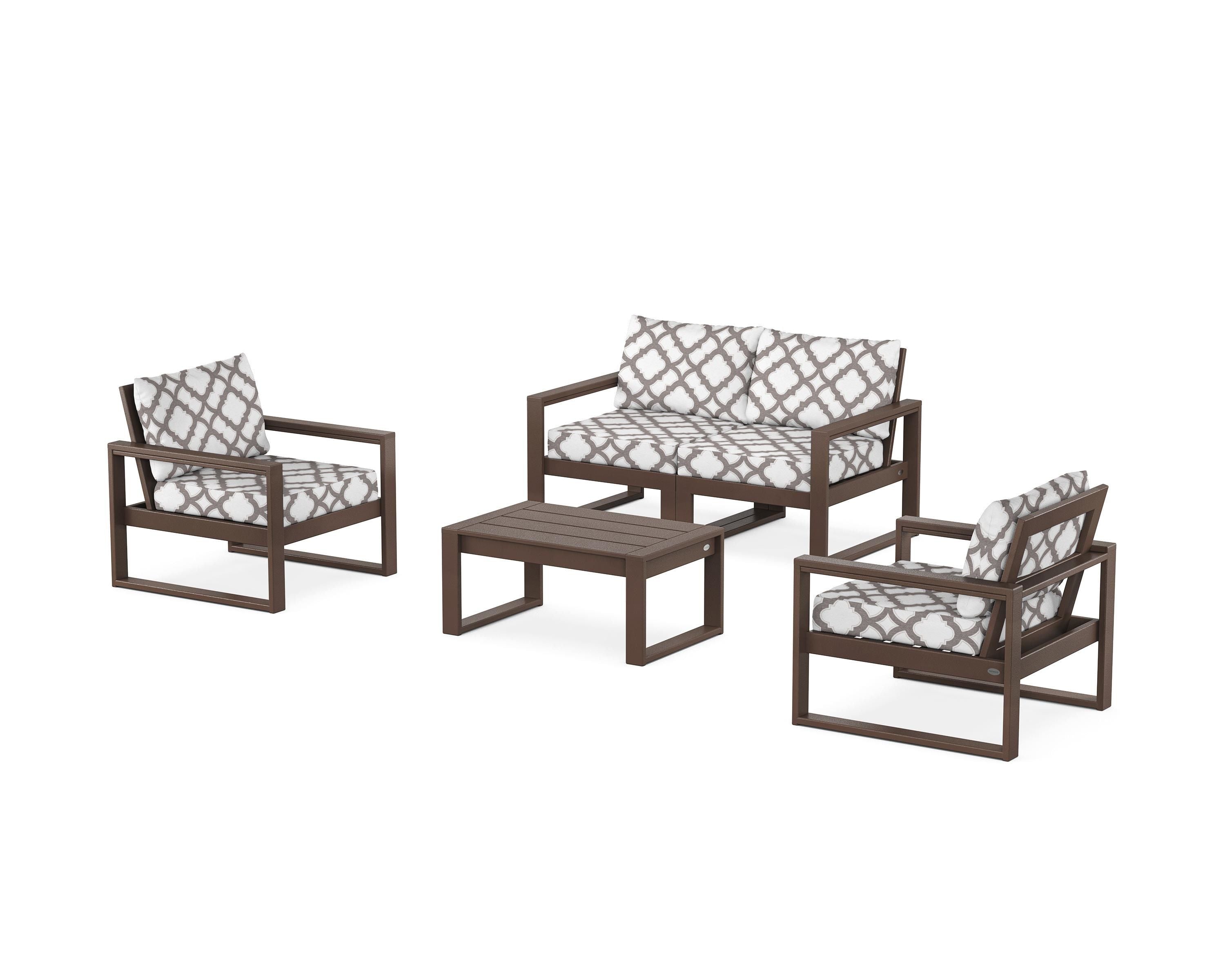POLYWOOD® EDGE Sectional 4-Piece Deep Seating Set with Loveseat in Mahogany / Trellis Grey Mist