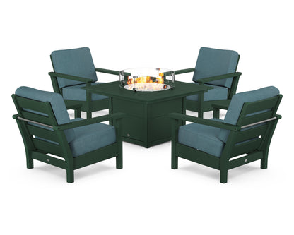 POLYWOOD® Harbour 5-Piece Conversation Set with Fire Pit Table in Green / Ocean Teal