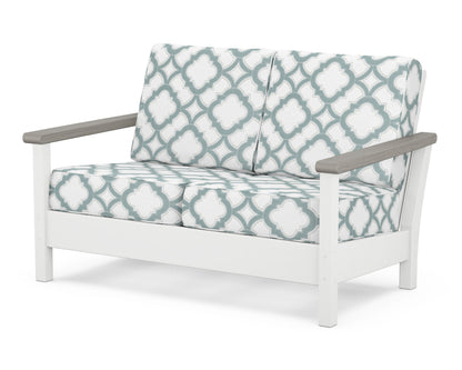 POLYWOOD® Harbour Deep Seating Loveseat in White / Driftwood / Trellis Glacier Spa