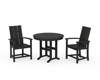 POLYWOOD® Modern Adirondack 3-Piece Round Farmhouse Dining Set in Black