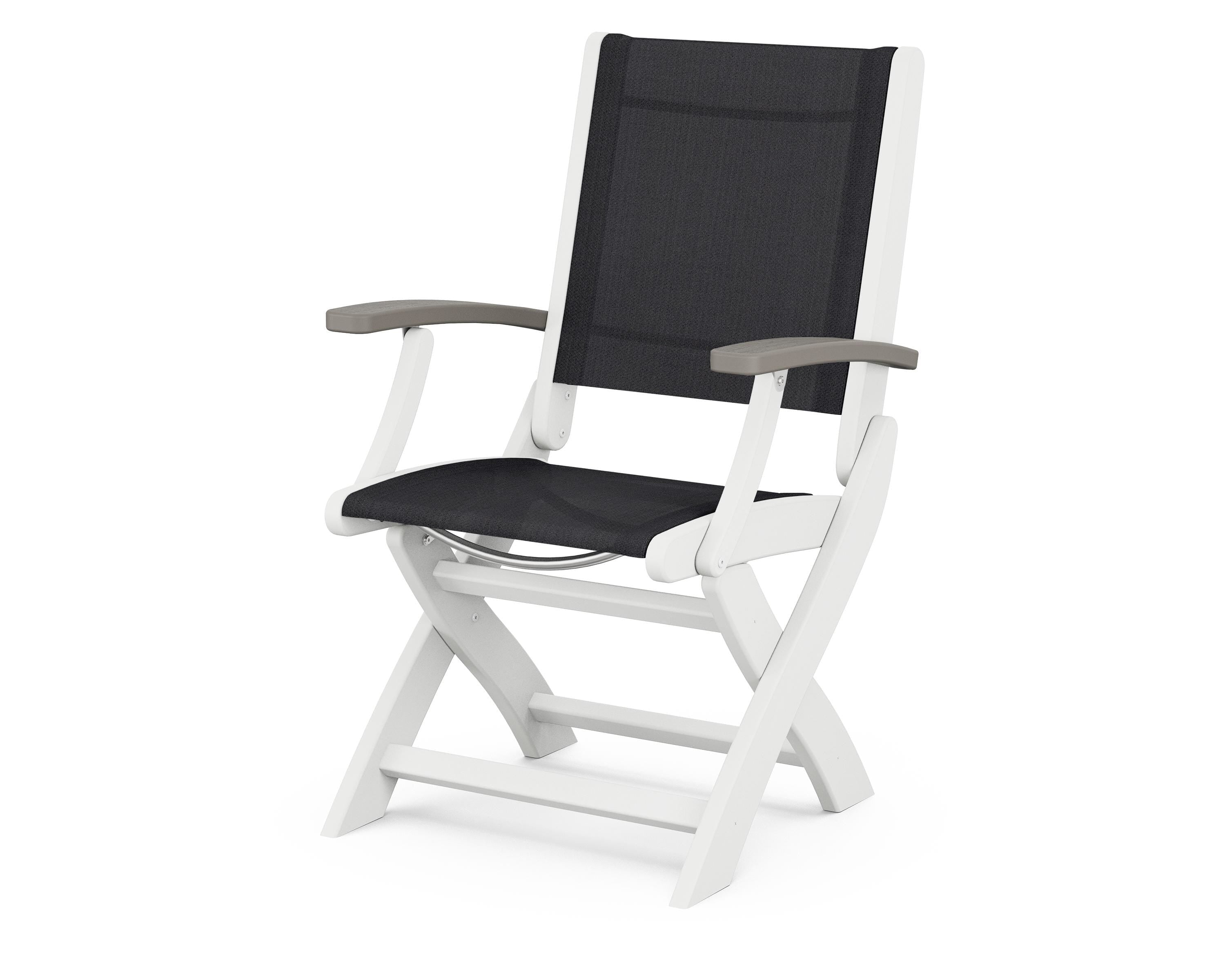 POLYWOOD® Coastal Folding Chair in White / Driftwood / Black Sling