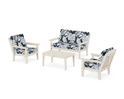 Country Living Cottage 4-Piece Deep Seating Set with Loveseat in Sand / Leaf Marine Indigo