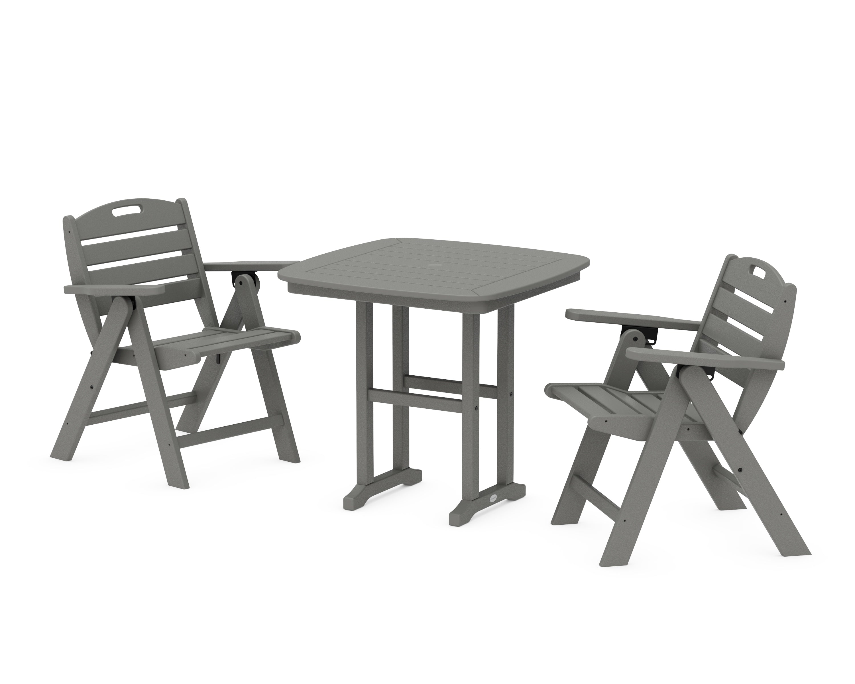POLYWOOD® Nautical Folding Lowback Chair 3-Piece Dining Set in Slate Grey