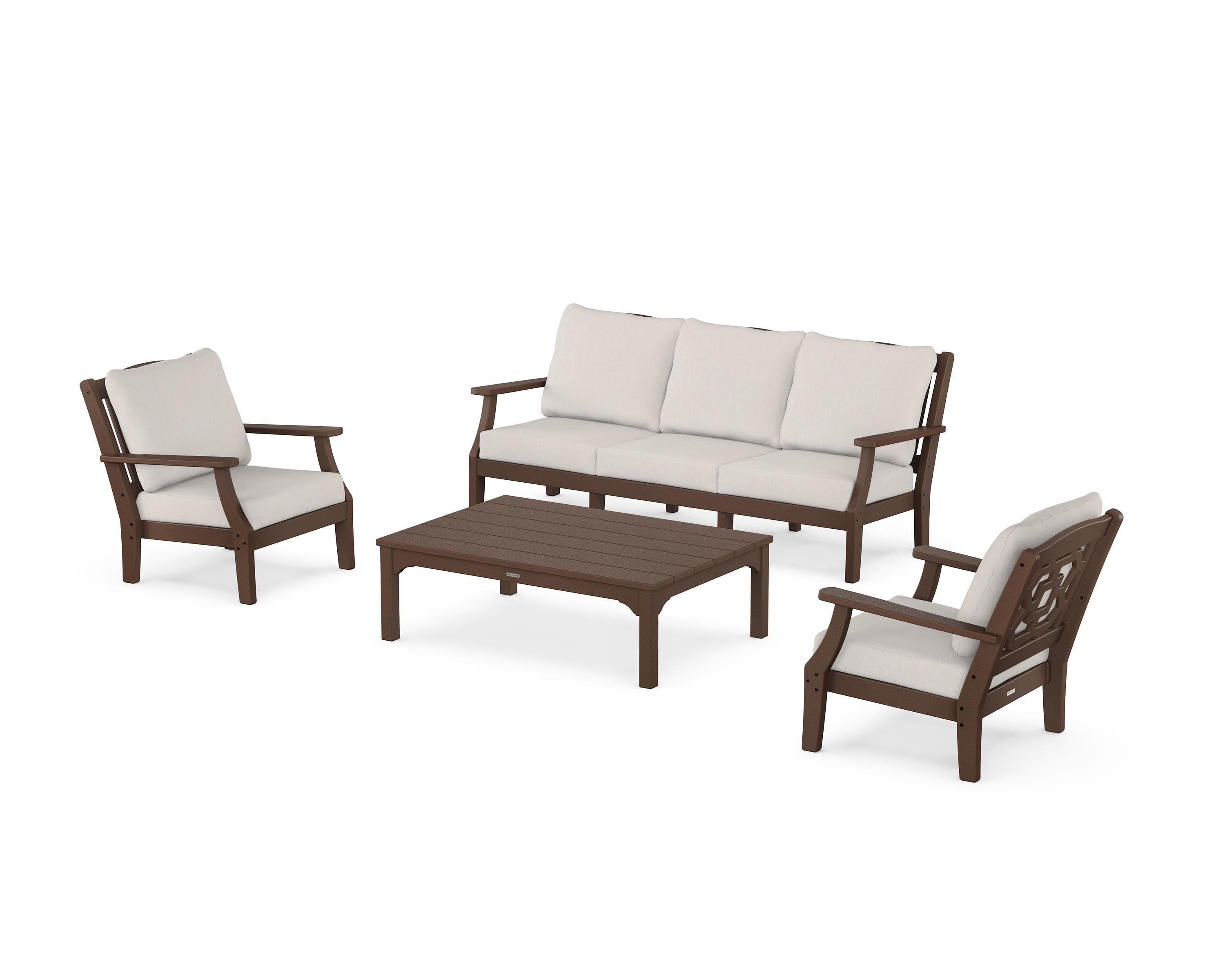 Martha Stewart by POLYWOOD® Chinoiserie 4-Piece Deep Seating Set with Sofa in Mahogany / Cast Ash