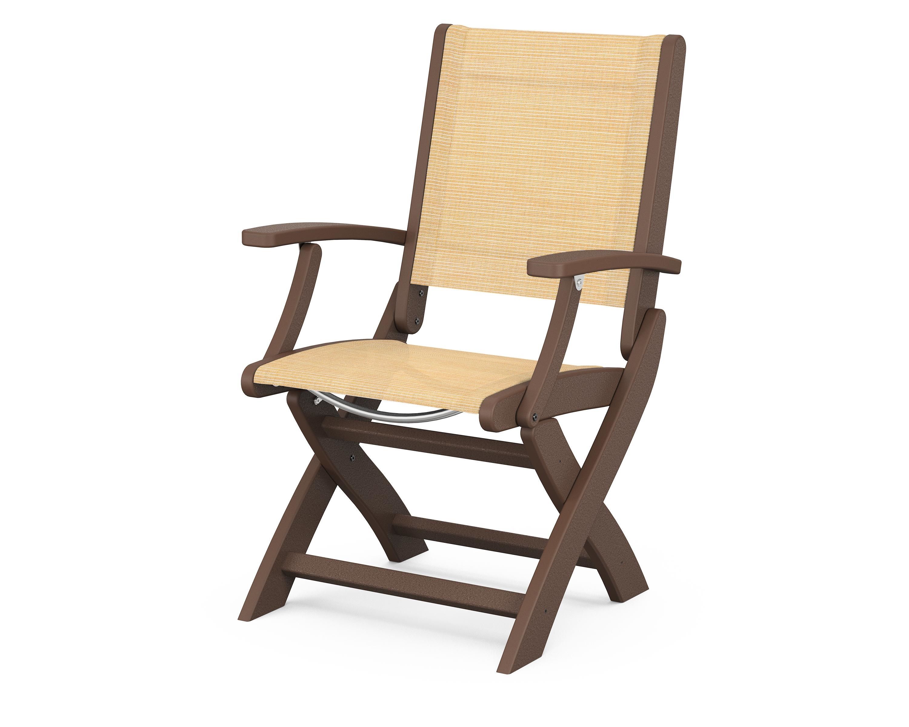 POLYWOOD® Coastal Folding Chair in Mahogany / Dupioni Apricot Sling