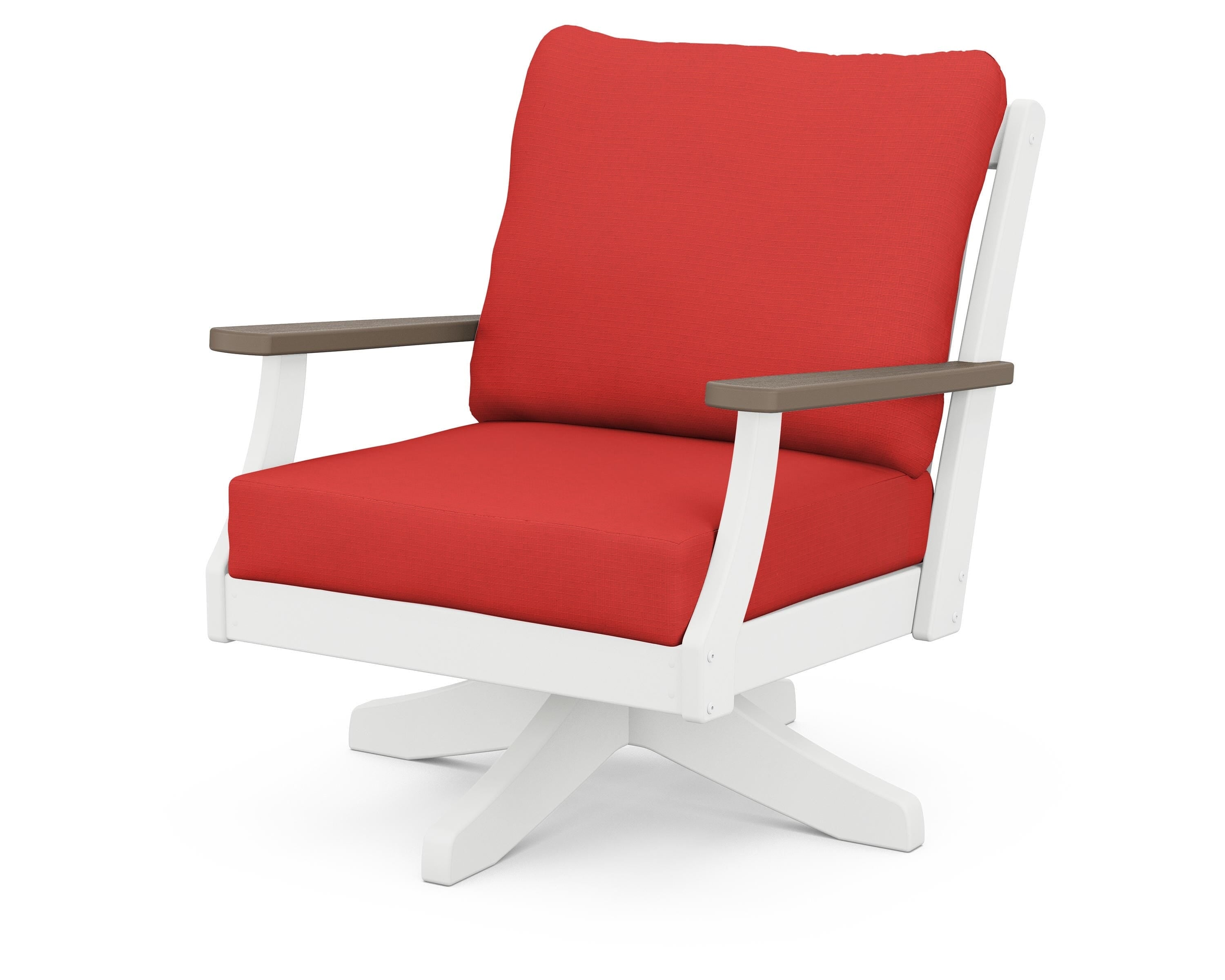 POLYWOOD® Braxton Deep Seating Swivel Chair in White / Kona / Crimson Linen