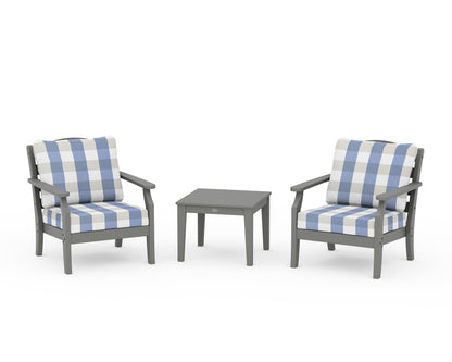 Draper James™ by  POLYWOOD® Savannah 3-Piece Deep Seating Set in Slate Grey / Buffalo Plaid Sky Blue
