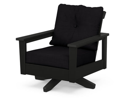 POLYWOOD® Prescott Deep Seating Swivel Chair in Black / Midnight Linen