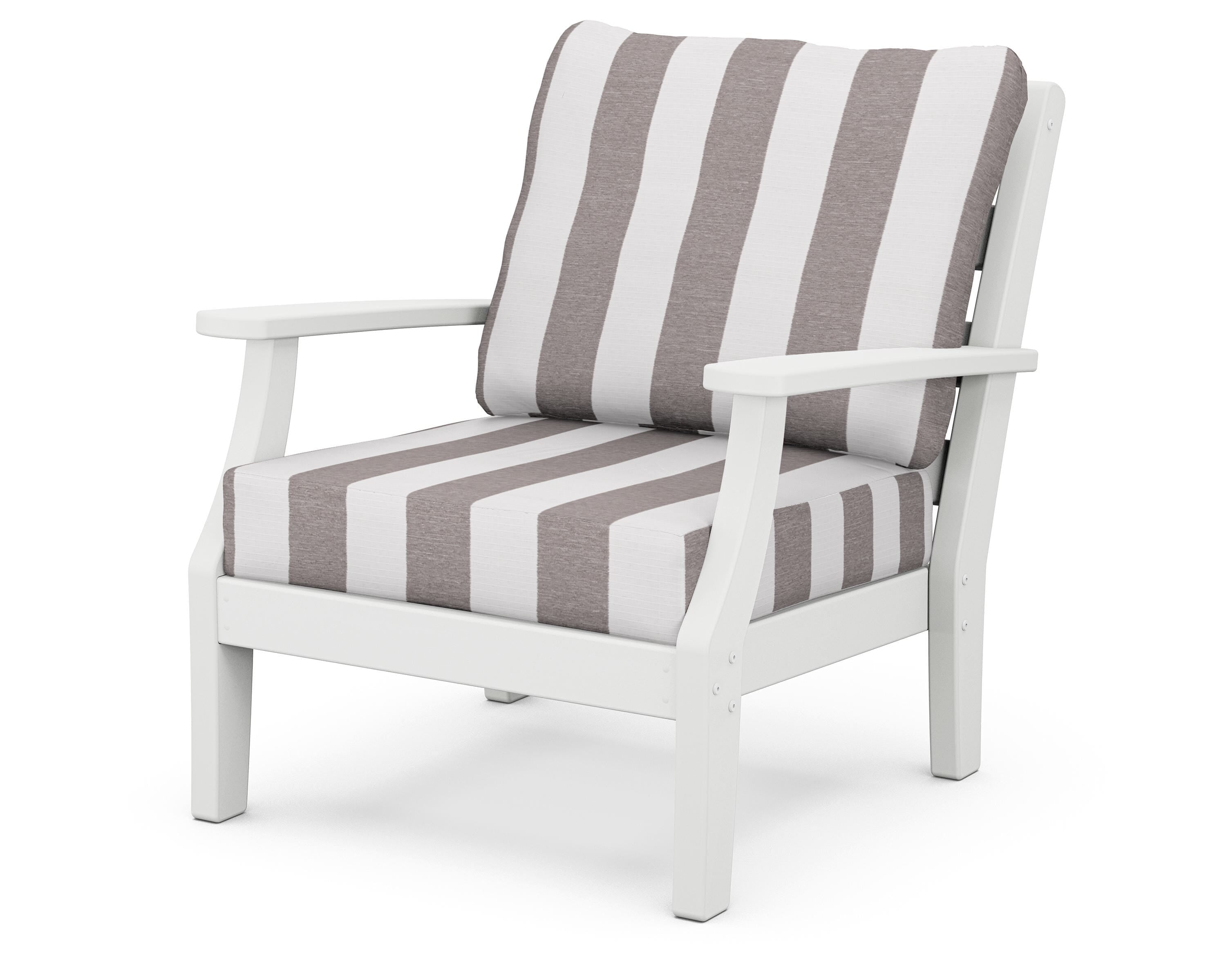 POLYWOOD® Chesapeake Deep Seating Chair in White / Cabana Stripe Grey Mist