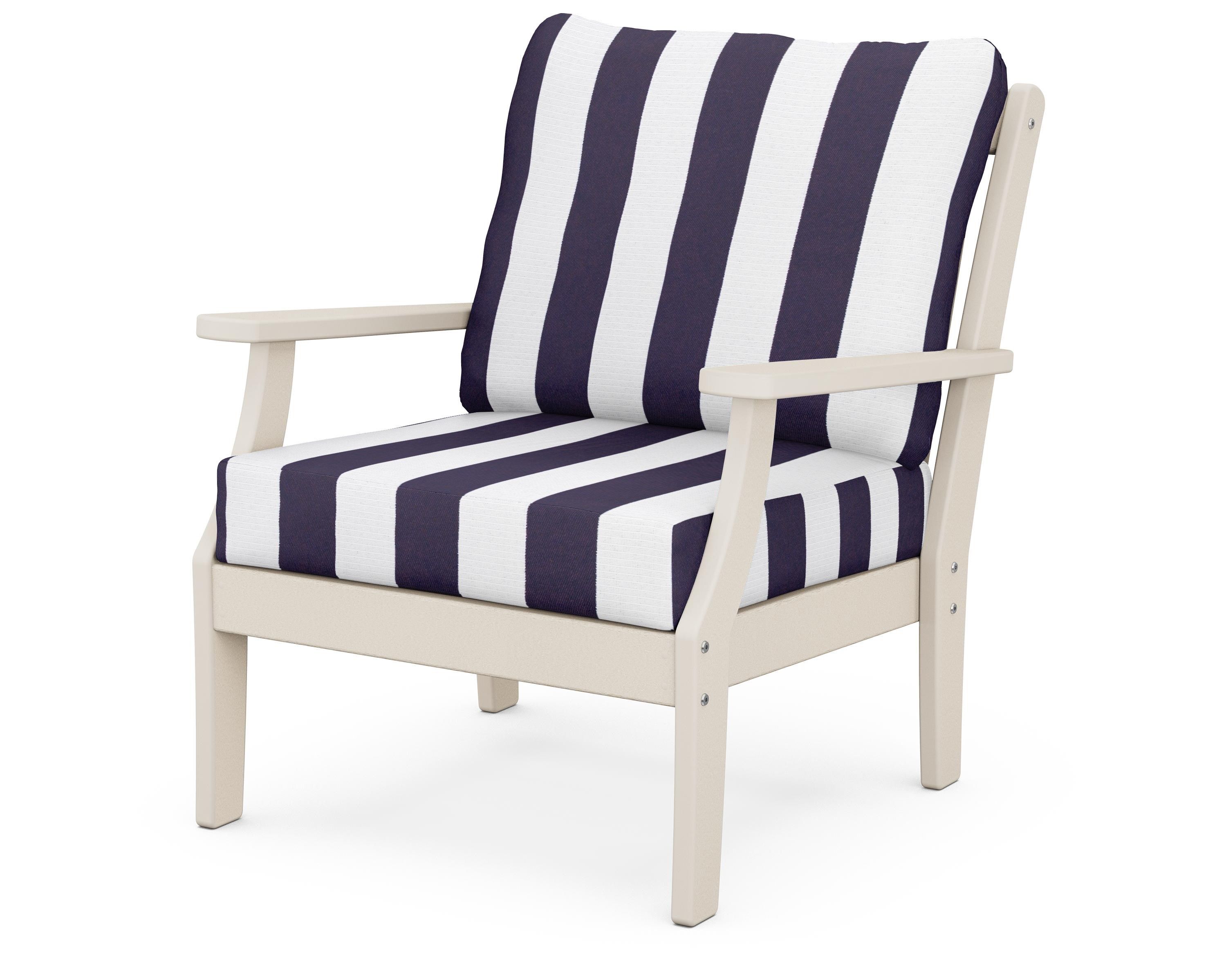 POLYWOOD® Braxton Deep Seating Chair in Sand / Cabana Stripe Navy
