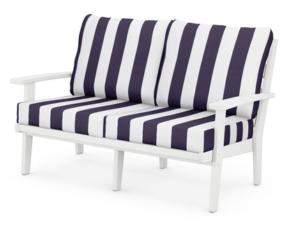 POLYWOOD® Grant Park Deep Seating Loveseat in White / Cabana Stripe Navy