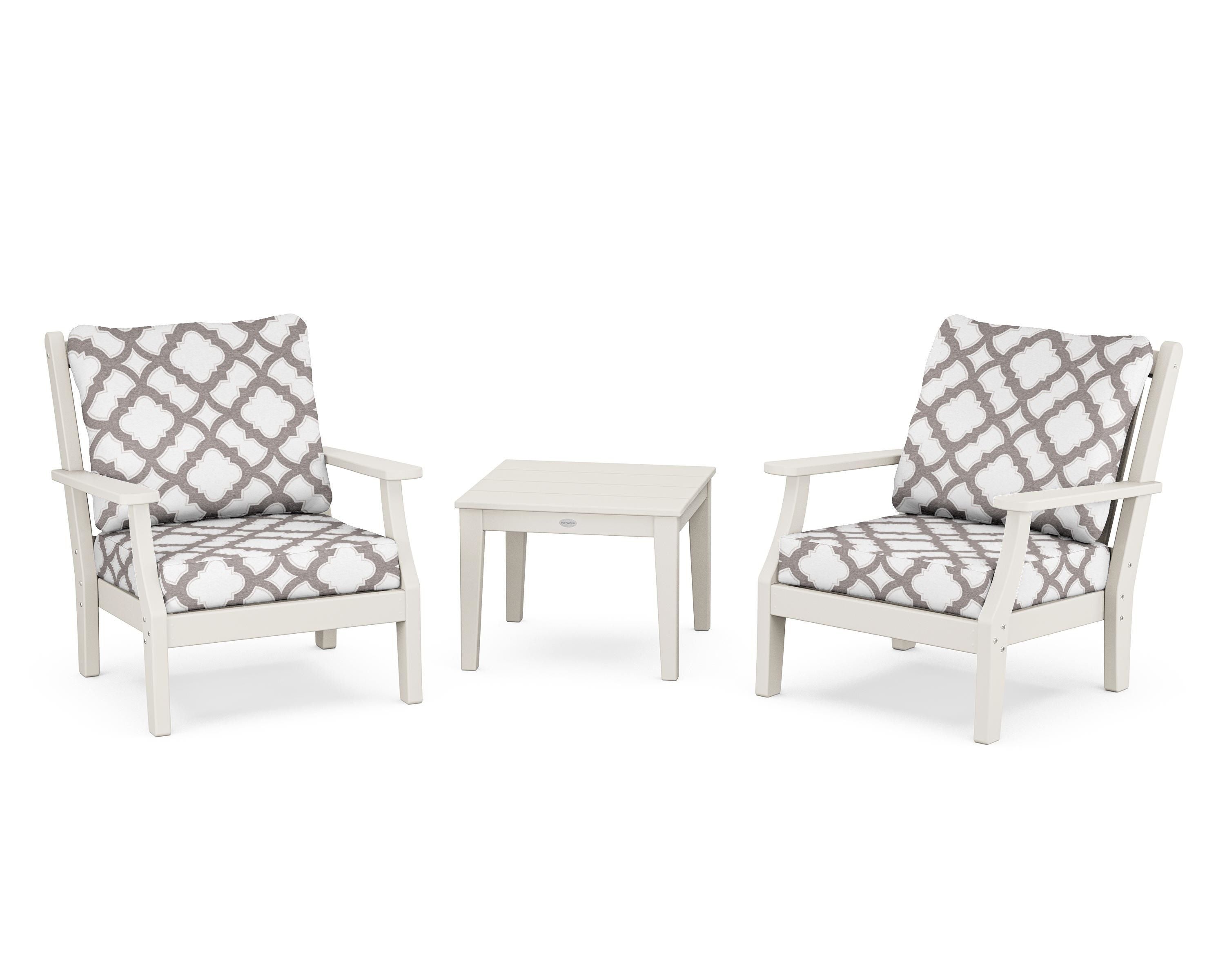 Country Living Wovendale 3-Piece Deep Seating Set in Sand / Trellis Grey Mist